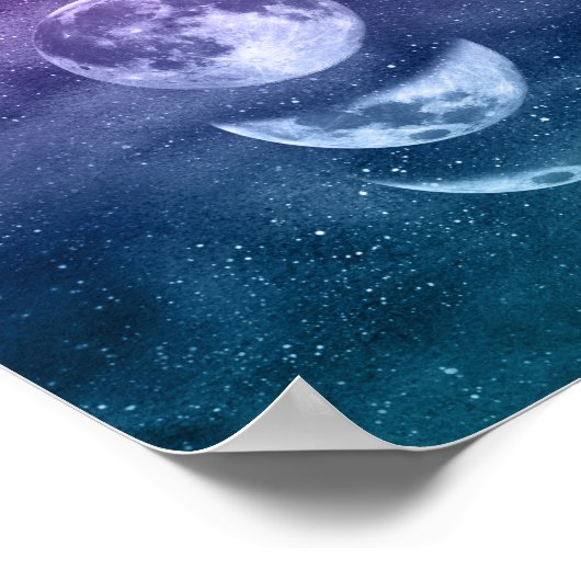 Blauwgroen en Paarse Lunar Moon Phases Celestial A Poster (Hoek)