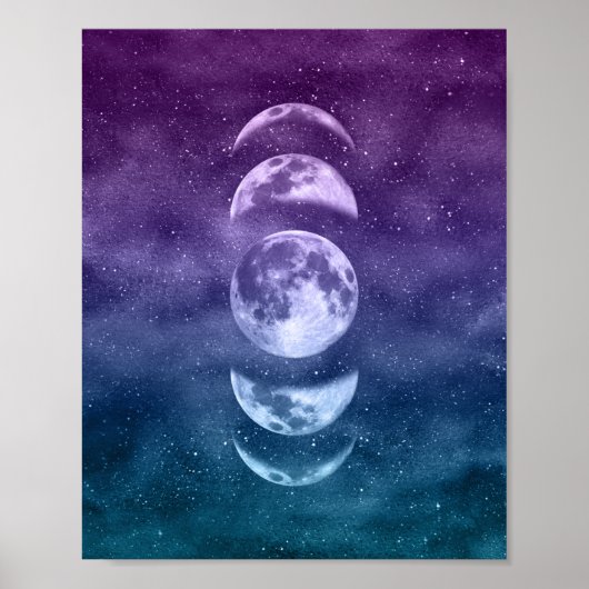 Blauwgroen en Paarse Lunar Moon Phases Celestial A Poster (Voorkant)