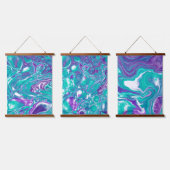 Blauwgroen en Paarse marmer fluid Art Hanging Tape Hangend Wandkleed (Driedubbel)
