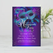 Blauwgroen en Paarse maskers Masquerade Party uitn Kaart (Staand voorkant)