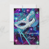 Blauwgroen en Paarse Masquerade Ball Party Kaart (Voorkant)