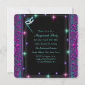 Blauwgroen en Paarse Masquerade Ball Party Kaart (Achterkant)