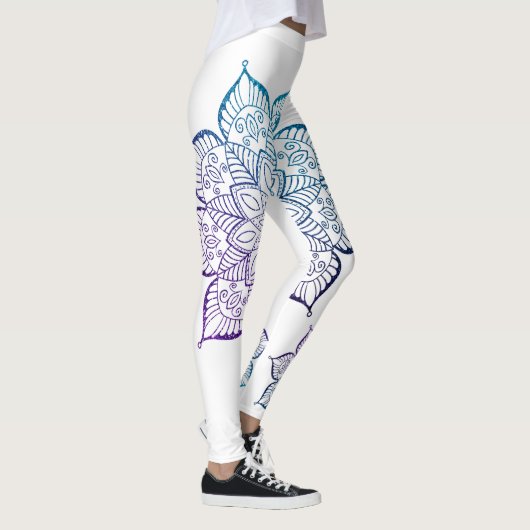Blauwgroen en Paarse Ombre Faux Glitter Mandalas,  Leggings (Rechts)
