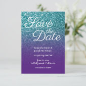Blauwgroen en Paarse Ombre Glitter sparen de Datum Kaart (Staand voorkant)
