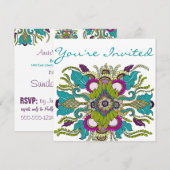 Blauwgroen en Paarse Paisley Henna Shower Invitati Kaart (Voorkant / Achterkant)