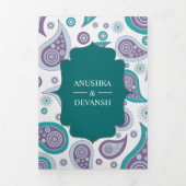 Blauwgroen en Paarse Paisley Indiase stijl bruilof Drieluik Uitnodiging (Cover)