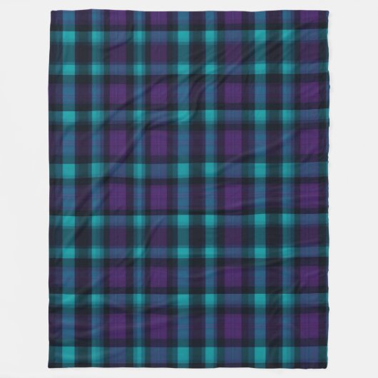 Blauwgroen en paarse plaid fleece deken (Voorkant)