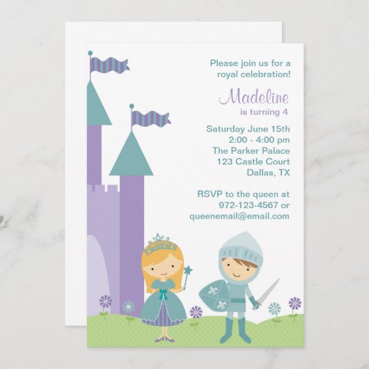 Blauwgroen en Paarse prinses en uitnodigingen van  (Voorkant / Achterkant)