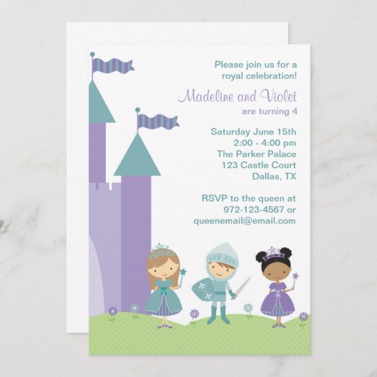 Blauwgroen en Paarse prinses en uitnodigingen van  (Voorkant / Achterkant)