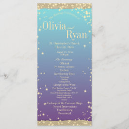 Blauwgroen en Paarse Rustieke Ombre" Huwelijk Programmakaart