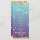 Blauwgroen en Paarse Rustieke Ombre" Huwelijk Programmakaart (Voorkant / Achterkant)