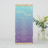 Blauwgroen en Paarse Rustieke Ombre" Huwelijk Programmakaart (Staand voorkant)