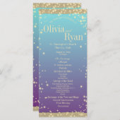 Blauwgroen en Paarse Rustieke Ombre" Huwelijk Programmakaart (Voorkant / Achterkant)
