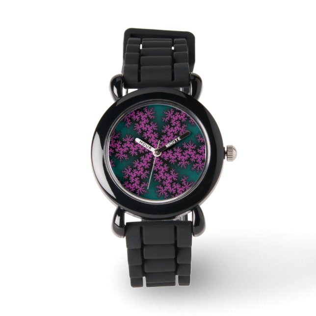Blauwgroen en Paarse Snowflake Horloge (Voorkant)