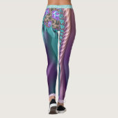 Blauwgroen en Paarse spiraalvormige fractale Leggi Leggings (Achterkant)