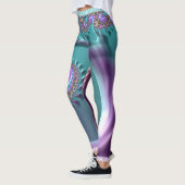 Blauwgroen en Paarse spiraalvormige fractale Leggi Leggings (Links)