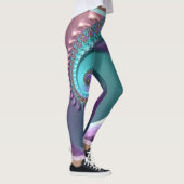 Blauwgroen en Paarse spiraalvormige fractale Leggi Leggings (Rechts)