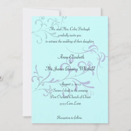 Blauwgroen en Paarse Swirl-uitnodigingen Kaart (Achterkant)