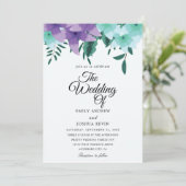 blauwgroen en paarse trouwuitnodigingen kaart (Staand voorkant)