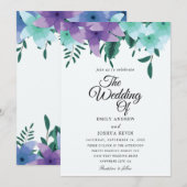 blauwgroen en paarse trouwuitnodigingen kaart (Voorkant / Achterkant)