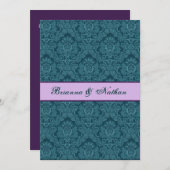 BLAUWGROEN en PAARSE uitnodiging tot huwelijk (Voorkant / Achterkant)