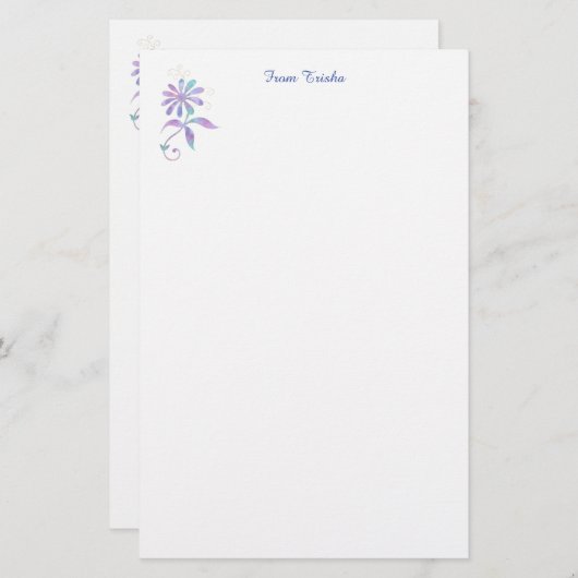 Blauwgroen en Paarse ventilator, DIY-naam en -beri Briefpapier (Voorkant / Achterkant)