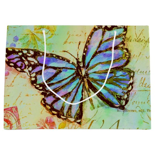 Blauwgroen en paarse vlinder groot cadeauzakje (Voorkant)