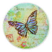 Blauwgroen en paarse vlinder keramische knop (Voorkant)