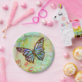 Blauwgroen en paarse vlinder papieren bordje (Feest)