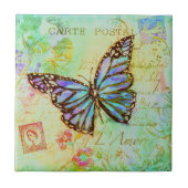 Blauwgroen en paarse vlinder tegeltje (Voorkant)