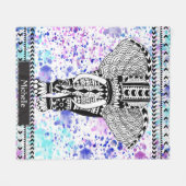 Blauwgroen en Paarse Waterverf Tribal Pattered Ele Fleece Deken (Voorkant (Horizontaal))