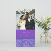 Blauwgroen en Paarse werveling Dank u bruiloft fot Bedankkaart (Staand voorkant)