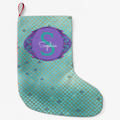 Blauwgroen en Paarse Zeemeermin Schalen Monogram K Kleine Kerstsok (Voorkant)