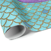 Blauwgroen en Paarse Zeemeermin Schalen Monogram V Cadeaupapier (Rol Hoek)