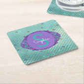 Blauwgroen en Paarse Zeemeermin Schalen Monogram V Kartonnen Onderzetters (Schuin)