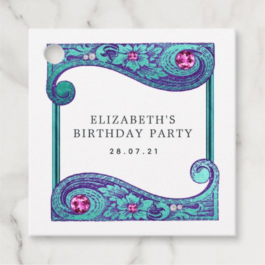 Blauwgroen en Paarse Zeemeermin Treasure Ornamenta Bedankjes Labels (Voorkant)