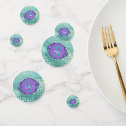 Blauwgroen en Paarse Zeemeermin Weegschalen Monogr Confetti (Groep)