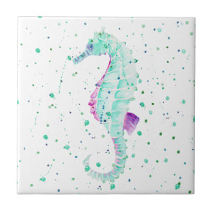 Blauwgroen en Paarse zeepaardjes Tegeltje