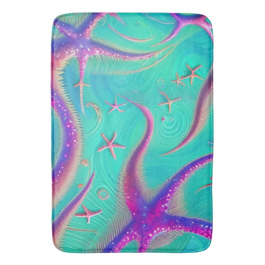 Blauwgroen en Paarse zeesterren strand Badmat (Voorkant Verticaal)