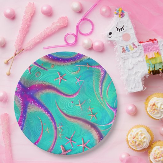 Blauwgroen en Paarse zeesterren strand Papieren Bordje (Feest)