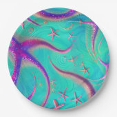 Blauwgroen en Paarse zeesterren strand Papieren Bordje (Voorkant)