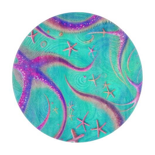 Blauwgroen en Paarse zeesterren strand Snijplank (Voorkant)