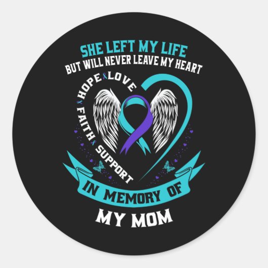 Blauwgroen en Paarse zelfmoordbewustzijn Ribbon Ma Ronde Sticker (Voorkant)