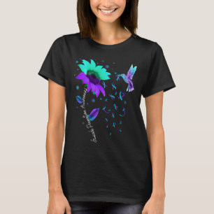 Blauwgroen en Paarse Zonnebloem Kolibrie Zelfmoord T-shirt