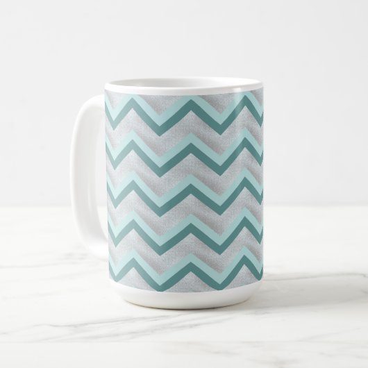 Blauwgroen en parels ZigZag Koffiemok (Voorkant links)