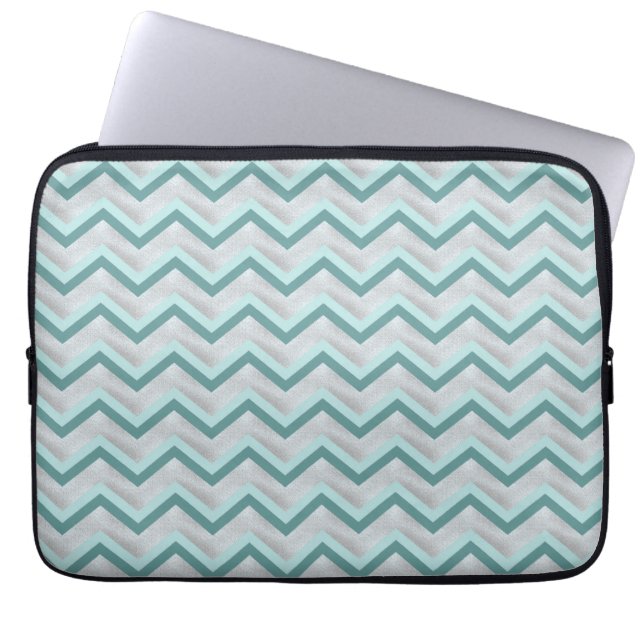 Blauwgroen en parels ZigZag Laptop Sleeve (Voorkant)