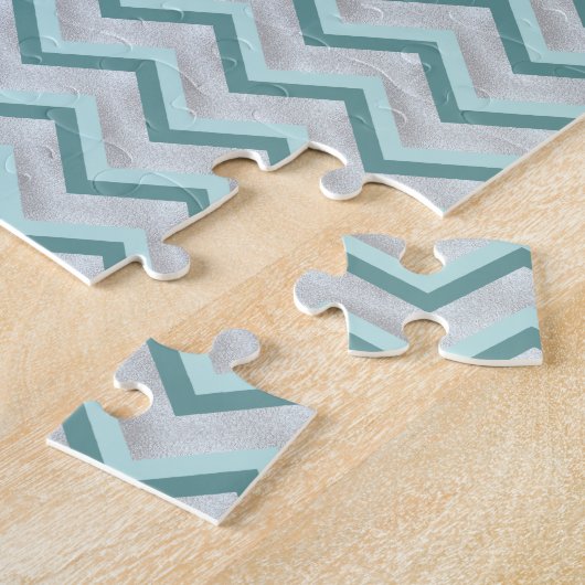 Blauwgroen en parels ZigZag Legpuzzel (Zijkant)