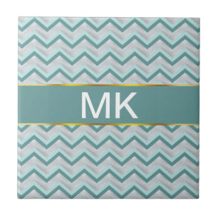 Blauwgroen en parels ZigZag Tegeltje