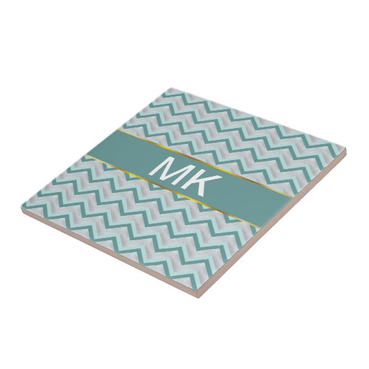 Blauwgroen en parels ZigZag Tegeltje (Zijkant)