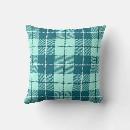 Blauwgroen en pastel Blauwgroen Tartan Plaid Kussen (Achterkant)